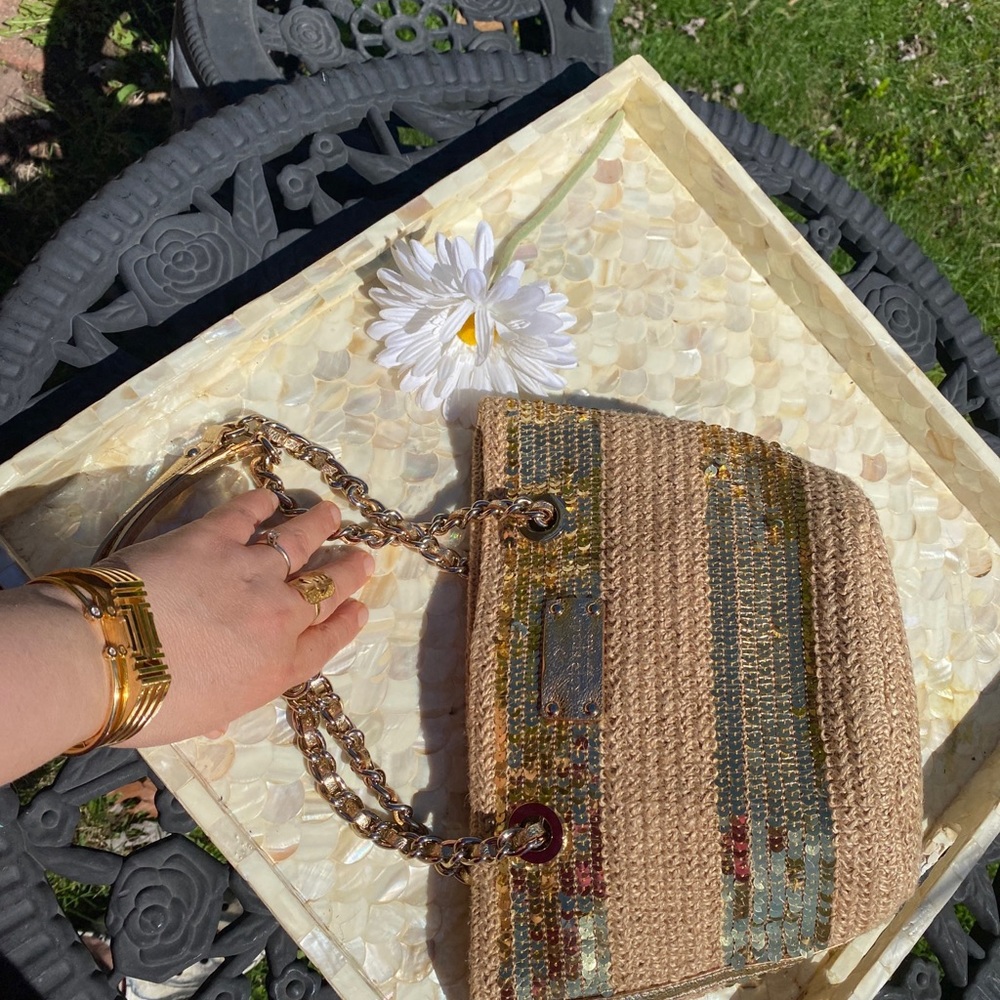 Kate Spade gold sequin & natural small shoulder bag with gold leather - Picture 6 of 15